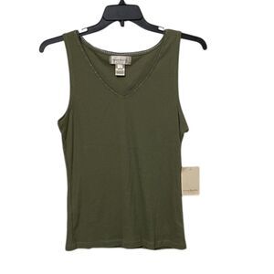 Susan Bristol Moss Green Rib Knit Tank Top Womens Size Large NEW